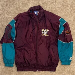 Vintage STARTER Might Ducks Maroon and Teal Windbreaker Jacket